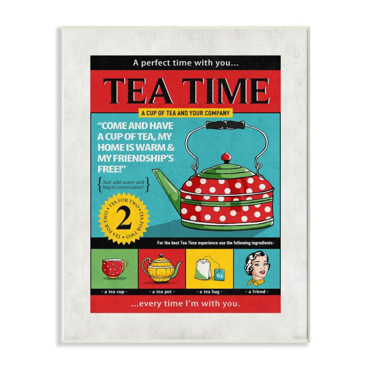 Stupell Industries Tea Time Vintage Comic Book Wood Wall Plaque
